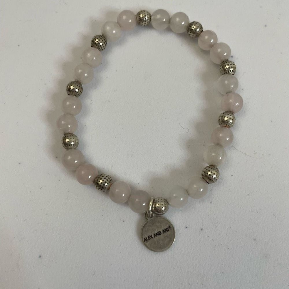 Alex and Ani| White Jade| Silver accent|Stretch bracelet